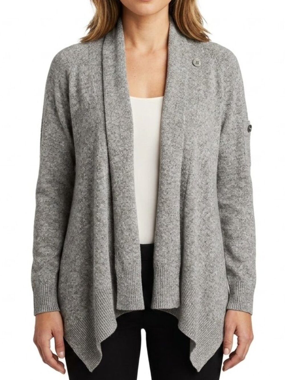 Ann Taylor Heather Grey Cashmere Blend Open Cardigan Petite XS/SP